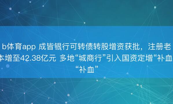b体育app 成皆银行可转债转股增资获批，注册老本增至42.38亿元 多地“城商行”引入国资定增“补血”