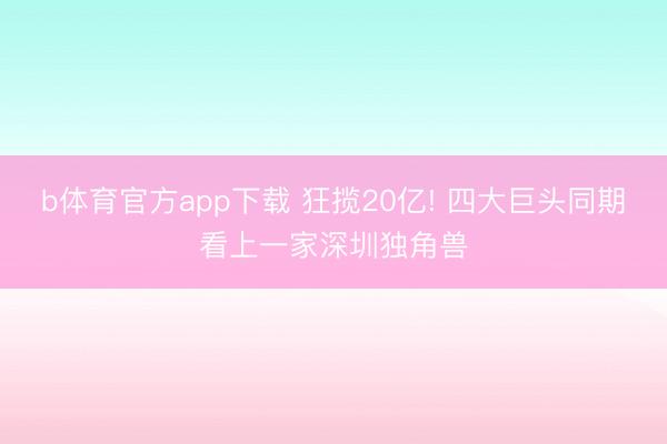 b体育官方app下载 狂揽20亿! 四大巨头同期看上一家深圳独角兽